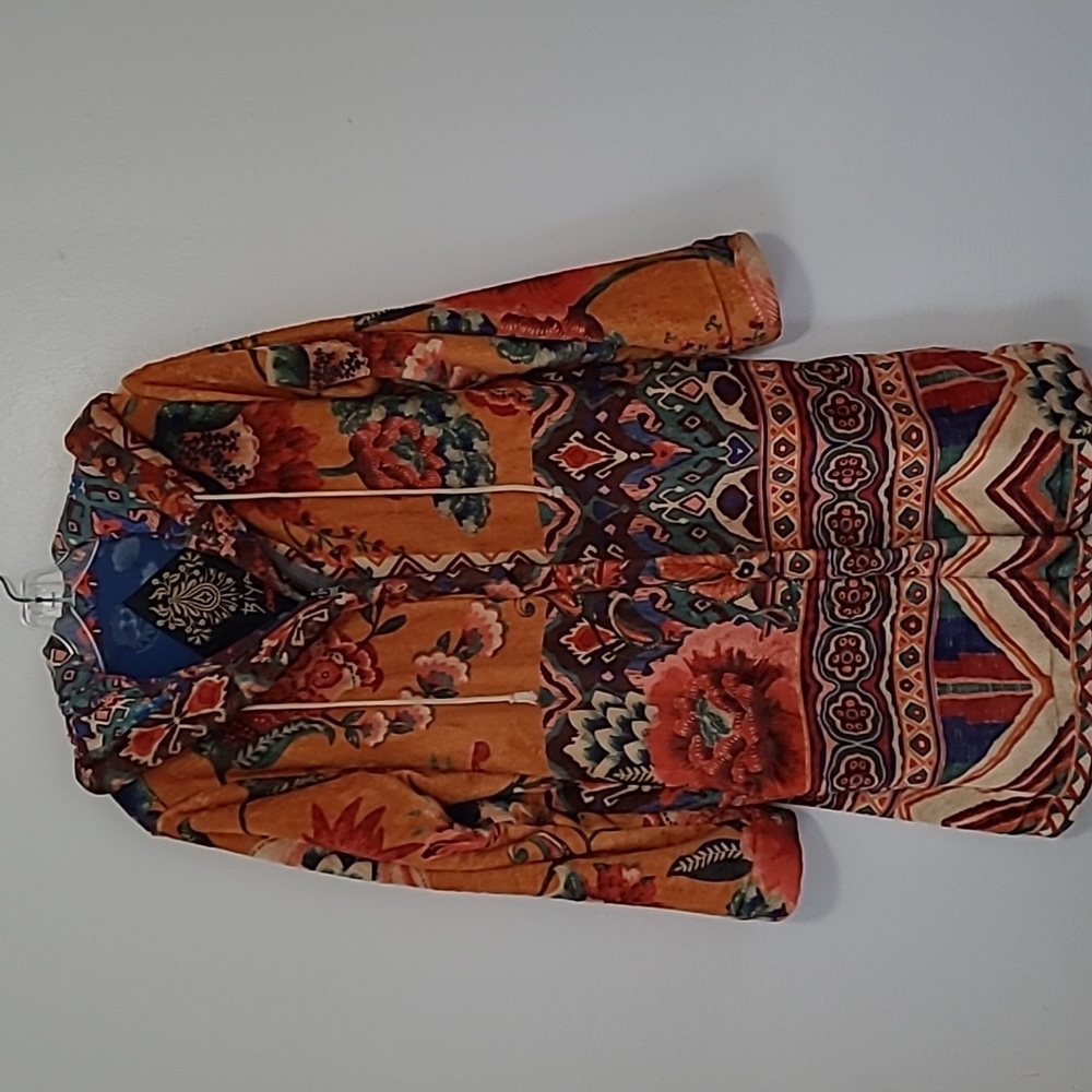 Johnny Was BIYA Sasha Zip Up Sherpa Hoodie Jacket, Orange Multicolor Size S